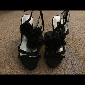 Nina Floral Black Dress Heels Sandals